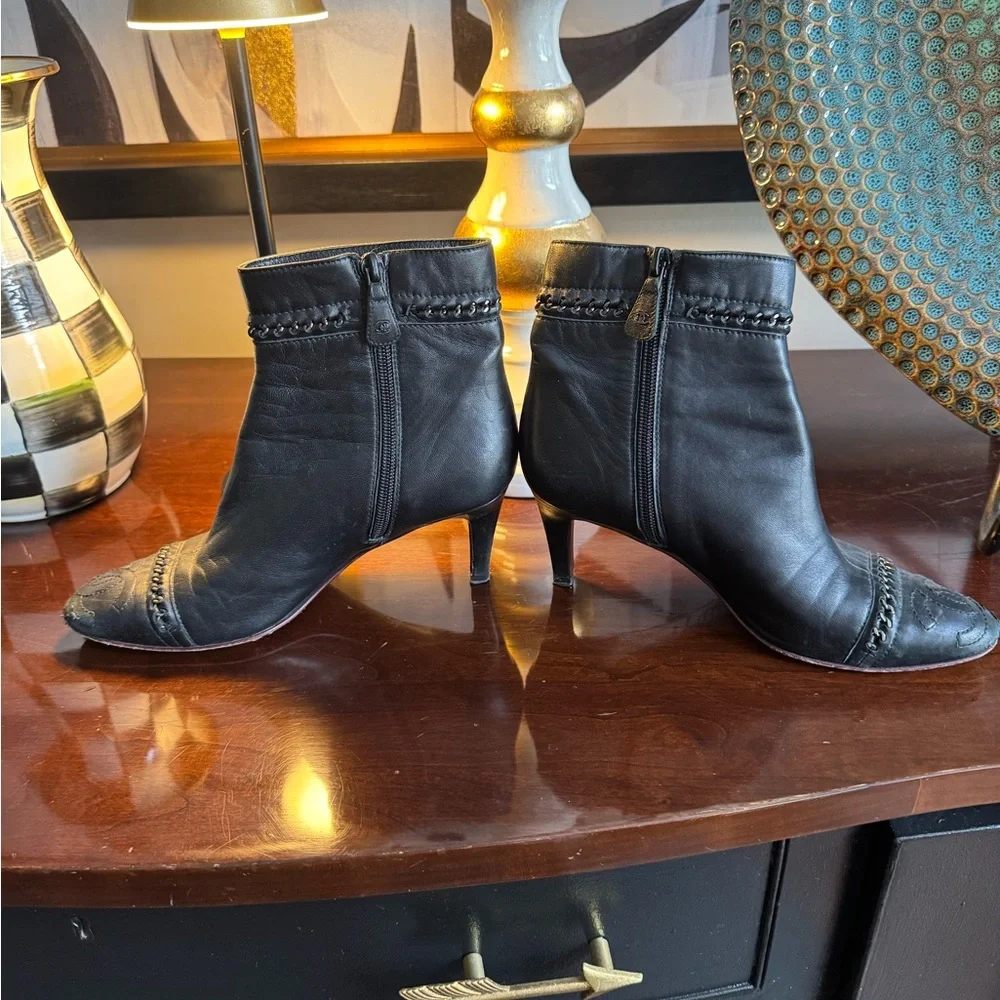 CHANEL Black Leather Ankle Booties - Picture 2 of 12